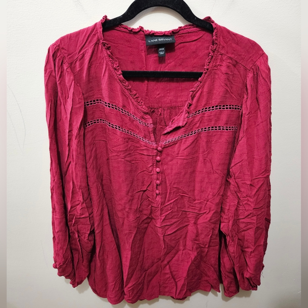 Lane Bryant Pink 3/4 Sleeve Flowy Office Boho Shirt Blouse Size Plus 26/28
